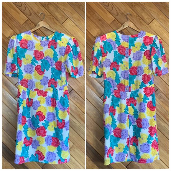 Vintage 80s Jack Mulqueen Silk Dress - Picture 3 of 6